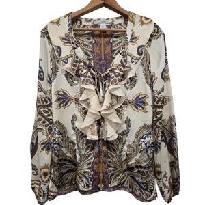 Vintage Cache Blouse Top Womens Ruffle Baroque Gold Lace Up Y2K 90s Bold Small S